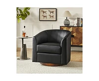 Hulala Home Haley 30.5" Wide Modern Swivel Barrel Chair with Solid Wood Base