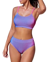 Cupshe Women's Pink Gradient Adjustable Bikini Top & Retro Bottoms Set