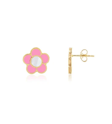 The Lovery Bubblegum Pink Daisy Stud Earrings 14K Gold 7 millimeters