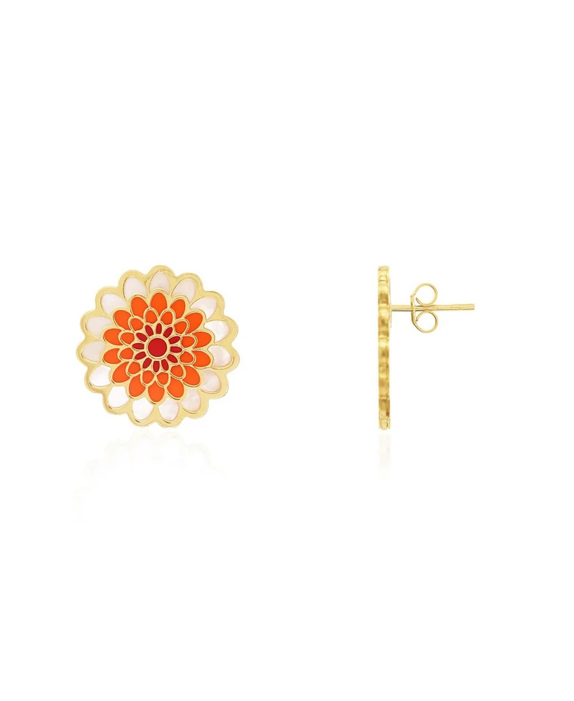 The Lovery Orange Dahlia Flower Stud Earrings 14K Gold