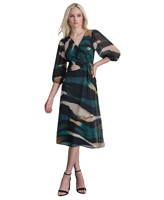 Dkny Women's Printed Balloon-Sleeve Side-Twist Dress