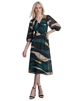 Dkny Women's Printed Balloon-Sleeve Side-Twist Dress