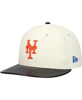 New Era Men's Cream York Mets Game Night Leather Visor 59FIFTY Fitted Hat