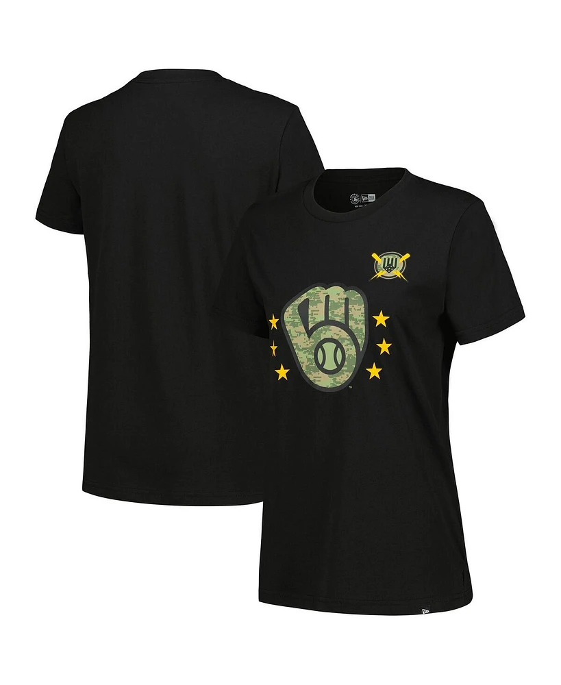 New Era Women's Black Milwaukee Brewers Armed Forces Day T-Shirt