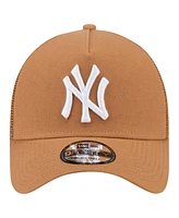 New Era Men's Brown New York Yankees A-Frame Trucker 9FORTY Adjustable Hat