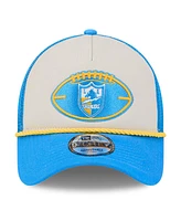 New Era Men's Stone/Powder Blue Los Angeles Chargers 2024 Sideline Historic 9FORTY A-Frame Trucker Adjustable Hat