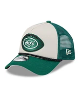 New Era Men's Stone/Green New York Jets 2024 Sideline Historic 9FORTY A-Frame Trucker Adjustable Hat