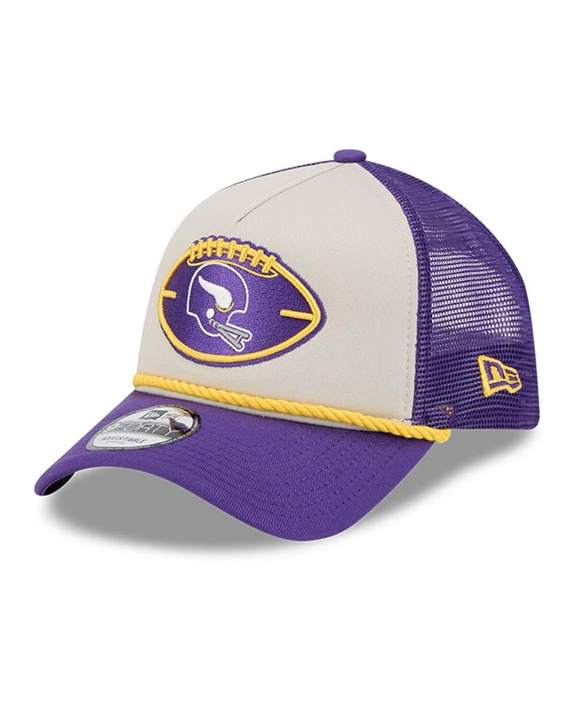 New Era Men's Stone/Purple Minnesota Vikings 2024 Sideline Historic 9FORTY A-Frame Trucker Adjustable Hat