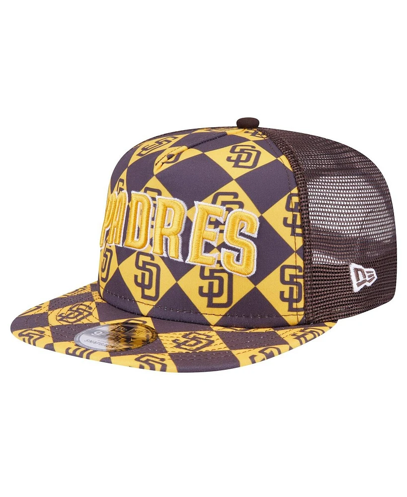 New Era Men's Brown San Diego Padres Seeing Diamonds A-Frame Trucker 9FIFTY Snapback Hat