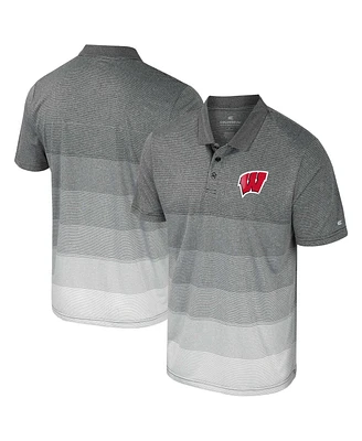 Colosseum Men's Gray Wisconsin Badgers Striped Mesh Polo