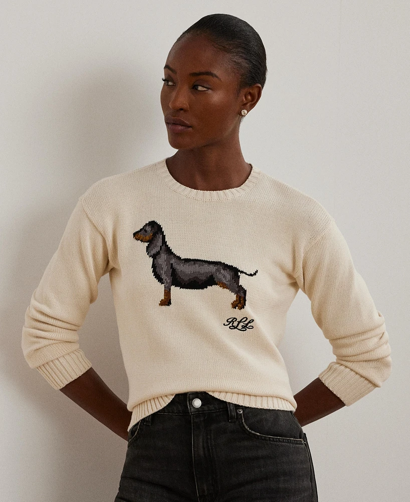 Lauren Ralph Women's Intarsia-Knit Dachshund Cotton Sweater, Regular & Petite