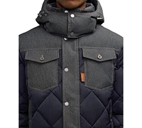 Scotch & Soda Men's Oren Hybrid Denim Puffer Jacket with Removable Hood