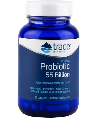 Trace Minerals Probiotic 55 Billion Active Cultures per Capsule 30 Capsules | Bifidobacterium, Lactobacillus, One-a-Day, Delayed-Release Capsules | Pr