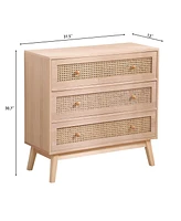 Streamdale Furniture 31.5" Rattan Storage Cabinet with 3 Drawers for Bedroom, Living Room