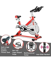 Skonyon Stationary Silent Belt Adjustable Exercise Bike with Phone Holder and Electronic Display-Red