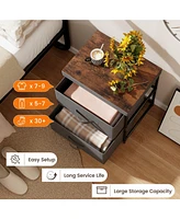 Sugift 2-Drawer Nightstand with Removable Fabric Bins and Pull Handles-Gray
