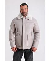 Furniq Uk Men's Leather Shearling Jacket, Beige