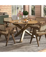 Sugift 47 Inches Round Dining Table with Solid Acacia Wood Legs