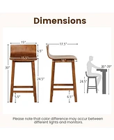 Sugift Wood Bar Stools Set of 2 with Solid Back and Seat