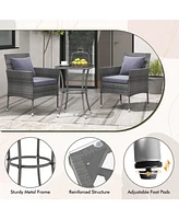 Skonyon 3 Pieces Patio Furniture Set with Cushioned Patio Chairs and Tempered Glass Coffee Table-Gray