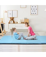 Skonyon 4 Feet x 10 Feet Thick Folding Panel Gymnastics Mat-Light Blue