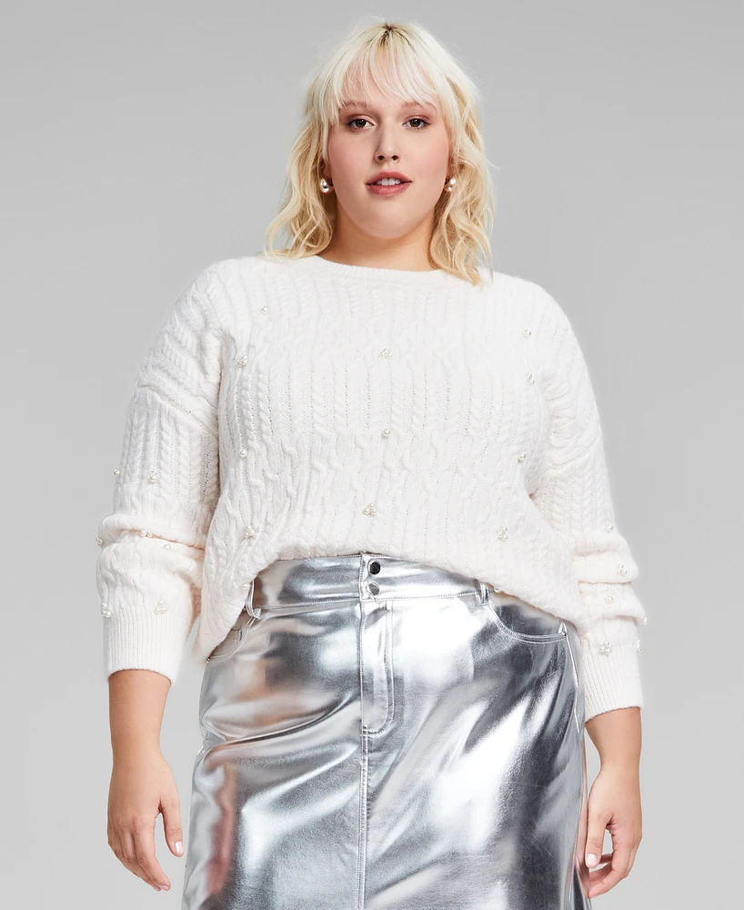 And Now This Trendy Plus Embellished Cable-Knit Sweater, Created for Macy's