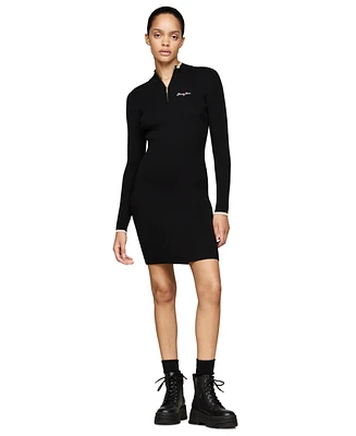 Tommy Jeans Women's Metallic Tipped Quarter-Zip Sweater Dress