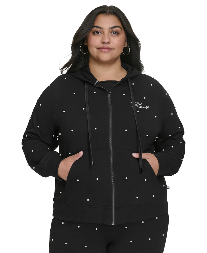 Karl Lagerfeld Paris Plus Embellished Zip-Front Hoodie, Created for Macy's