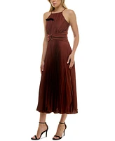 Taylor Women's Halter Belted Pleated Chiffon Midi Dress