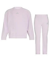 adidas Little & Toddler Girls Crewneck Velour, 2-Piece Set