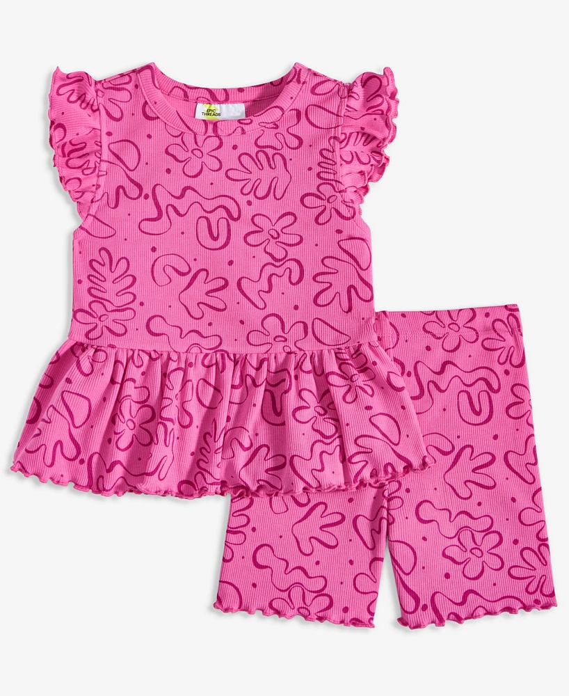 Epic Threads Toddler Girls Bubble-Floral-Print Rib Ruffled Top & Shorts, 2 Piece Set, Created for Macy's