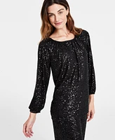 Jm Collection Women's Sequin Boat-Neck Top, Created for Macy's