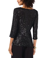 Vince Camuto Women's Sequined Cowlneck 3/4-Sleeve Top