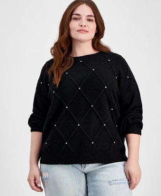 Absolutely Famous Trendy Plus Size Rhinestone-Trim Sweater