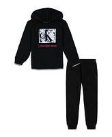 Calvin Klein Little Boys Monogram Logo Fleece Hoodie Joggers 2-Piece Set