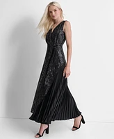 Dkny Women's Sequinned Pleated Tie-Waist Evening Gown