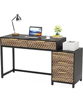 Tribesigns Computer Desk with 5 Drawers, 47" Home Office Desk with Reversible Drawer, Industrial Wood Study Writing Table Workstation with File Cabine