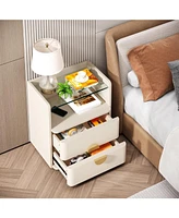 Tribesigns Modern Nightstands Set of 2, 2-Drawer Night Stand with Open Storage Space, Easy Assembly Wood Bed Side Table for Bedroom, Tempered Glasses