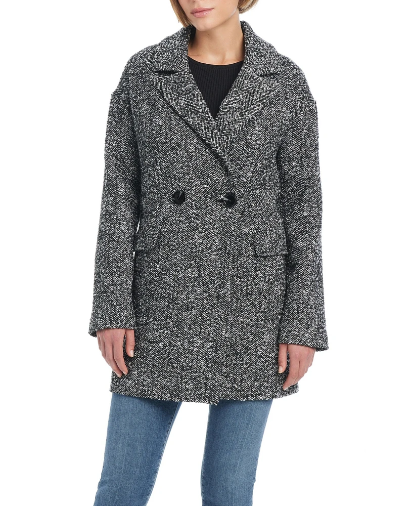 Sanctuary Women's Double-Breasted Novelty Herringbone Wool Coat