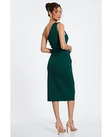 Quiz Women's Scuba One-Shoulder Trim Ruched Midi Dress