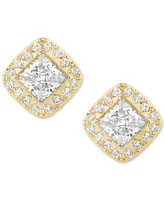 Diamond Princess Square Halo Stud Earrings (3/4 ct. t.w.) in 14k Gold