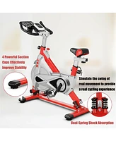 Skonyon Stationary Silent Belt Adjustable Exercise Bike with Phone Holder and Electronic Display-Red