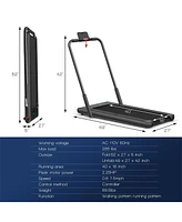 2-in-1 Folding Treadmill with Remote Control and Led Display-Black