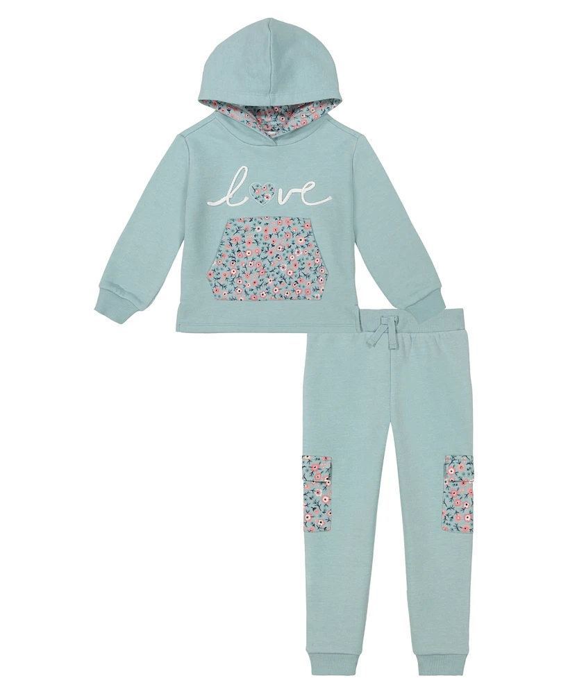 Kids Headquarters Toddler Girl Floral Trim Fleece Hoodie & Cargo Joggers, 2 Piece Set