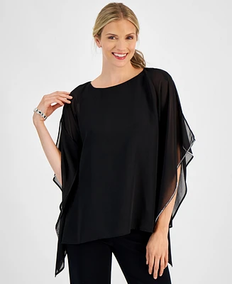 Jm Collection Women's Embellished Chiffon Poncho Top, Created for Macy's