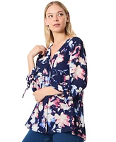 Jones New York Petite V-Neck Tab-Sleeve Printed Tunic