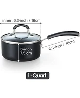 Cook N Home 1-Quart Professional Granite Nonstick Saucepan with Lid with Stay-Cool Silicone Handle, Marble