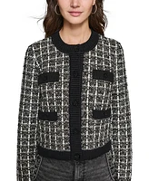 Karl Lagerfeld Paris Petite Checkered Cardigan Sweater