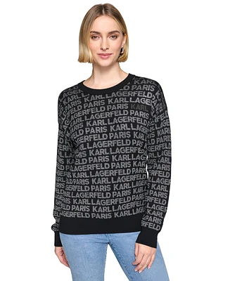 Karl Lagerfeld Paris Women's Logo Signature Crewneck Sweater