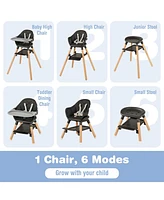 Costway Toddler 6-in-1 Convertible Wooden Highchair Feeding Chair with Removable Tray
